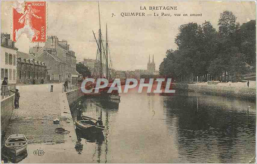 CPA Quimper Le Parc vue en amont Bateaux