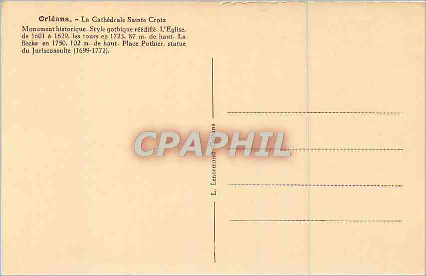CPA Orleans La Cathedrale Sainte Croix  — Verso