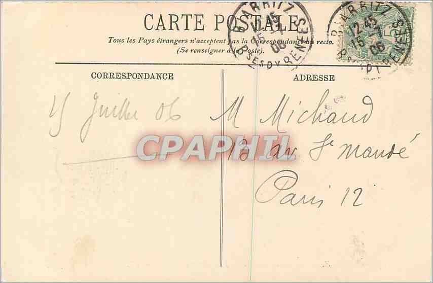 CPA Biarritz Vue sur le Rocher de la Vierge et Rocher perce  — Rückseite
