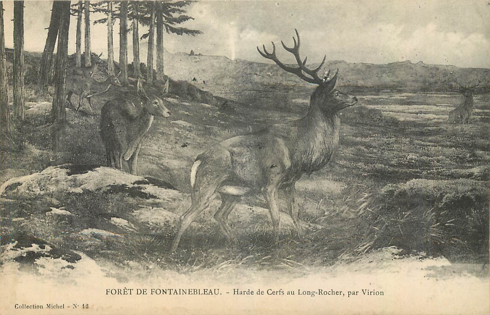 Forêt de Fontainebleau — Harde de Cerfs au Long-Rocher, par Virion — Collection Michel N° 12