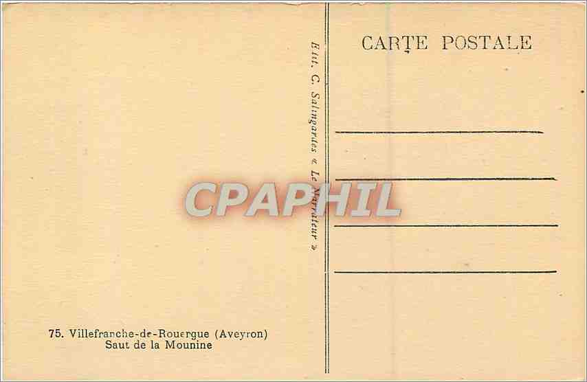 CPA Villefranche de Rouergue Aveyron Saut de la Mounine  — Rückseite