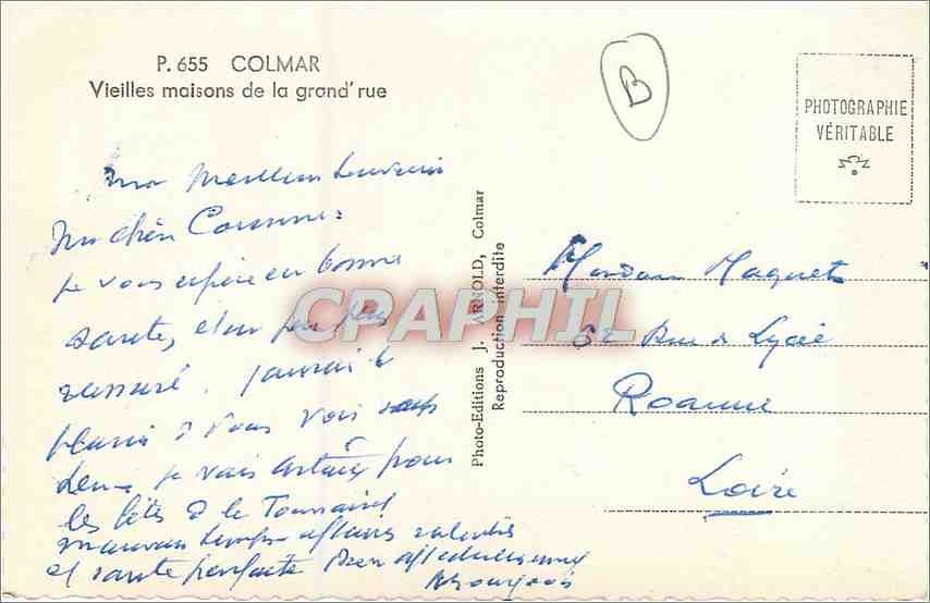 CPM Colmar Vieilles Maisons de la Grand rue  — Rückseite