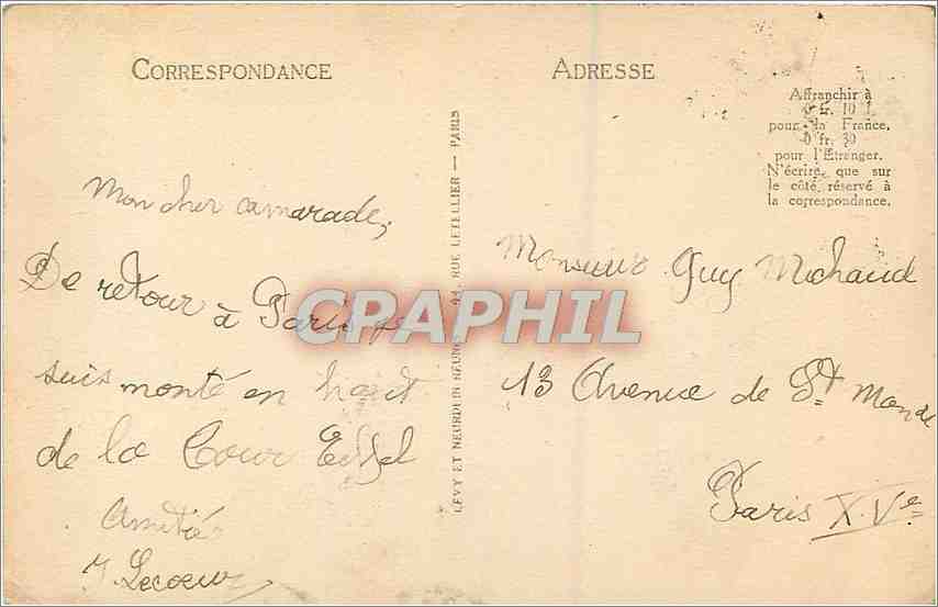 CPA Paris Le Sommet de la Tour Eiffel  — Rückseite