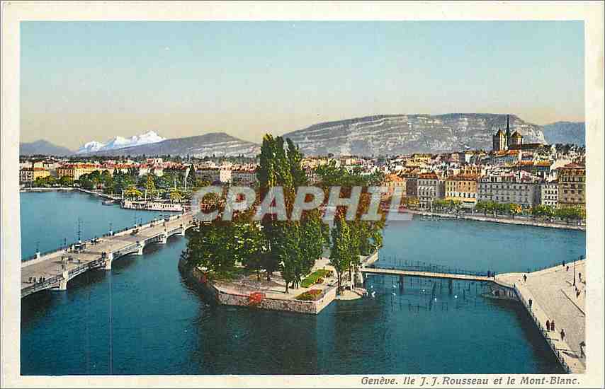 CPA Geneve Ile JJ Rousseau et le Mont Blanc 