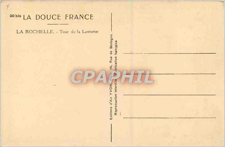 CPA La Rochelle Tour de la Lanterne  — Verso