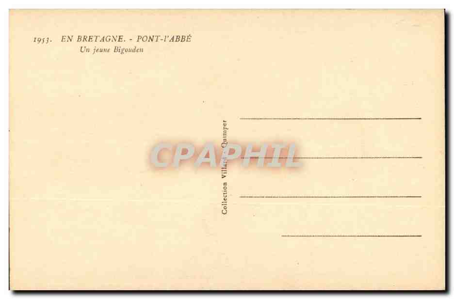 Bretagne- Pont-l'Abbe- Un jeune Bigouden -CPA — Verso