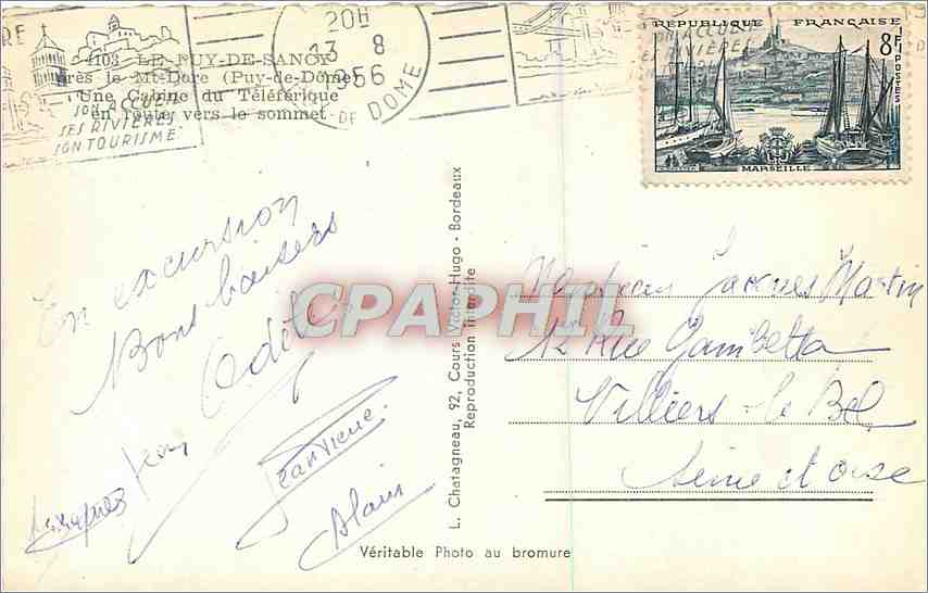 CPM Le Puy de Sancy pres le Mt Dore Puy de Dome  Teleferique — Verso