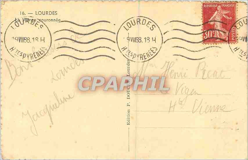 CPA Lourdes La Vierge couronnee  — Verso