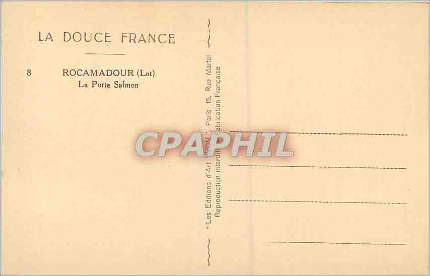 CPA Rocamadour Lot La Porte Salmon  — Back