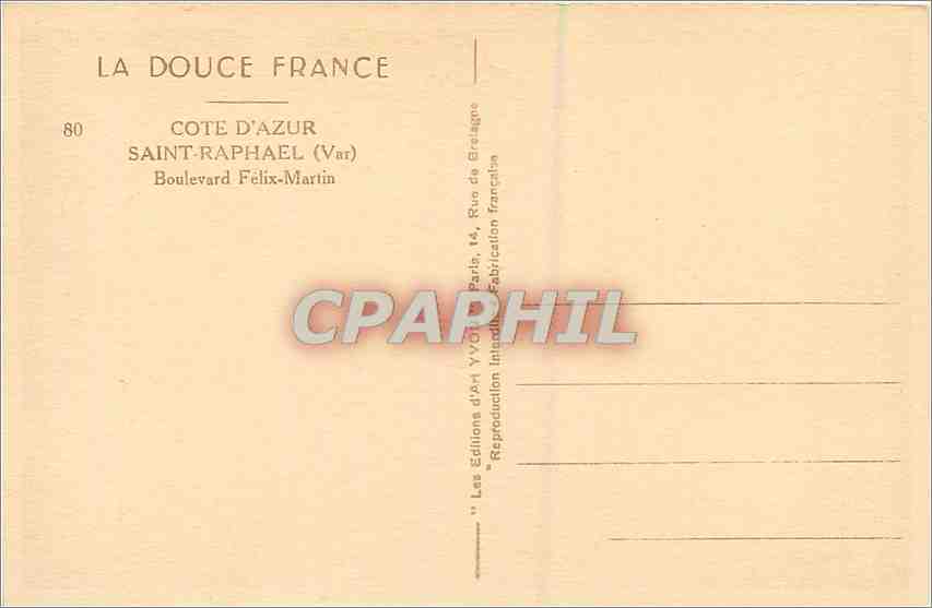 CPA Cote d'Azur Saint Raphael Var Boulevard Felix Martin  — Rückseite