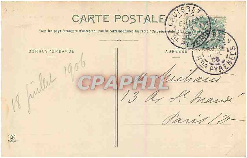 CPA Cauterets En Amont du Lac de Gauer Route du Vignemale Militaria — Rückseite