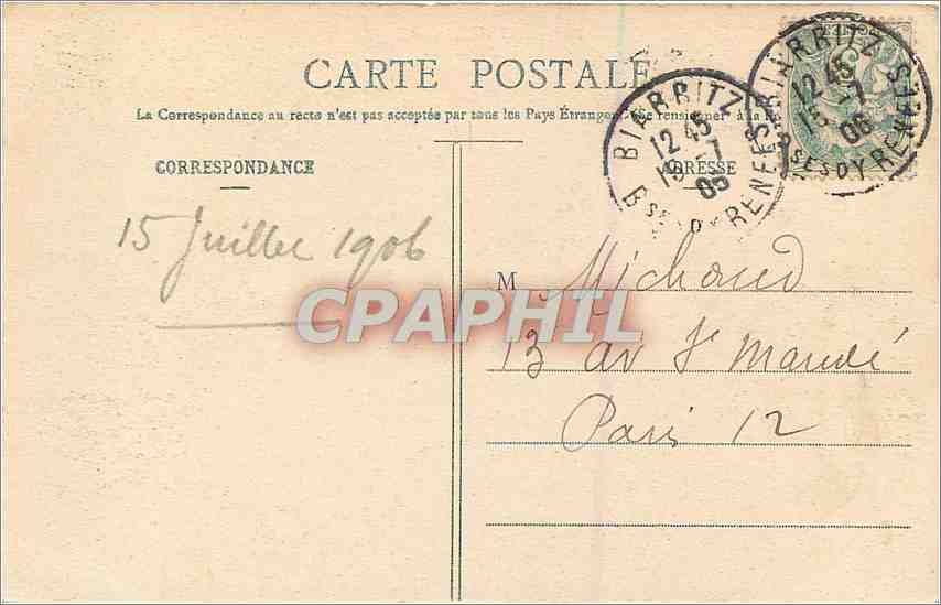 Biarritz Pittoresque — Villa Belza et le Cachau (La Dent) — Édition A. Simious, N° 104 — Verso