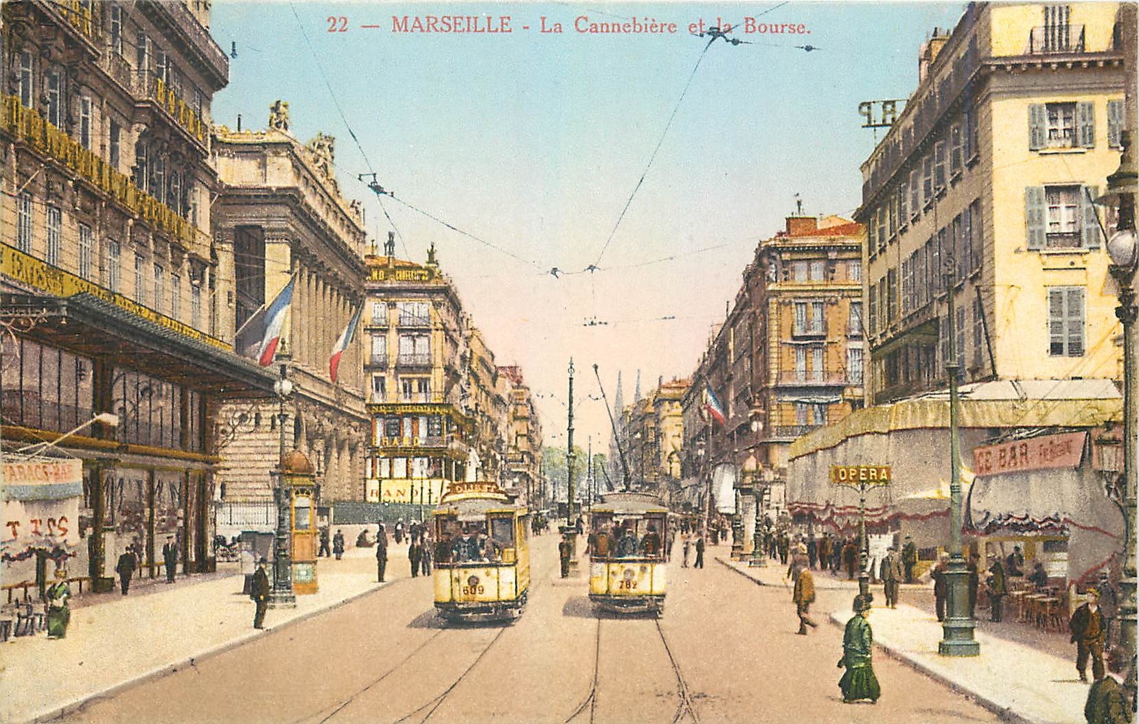 CPA Marseille La Cannebiere et la Bourse Tramway