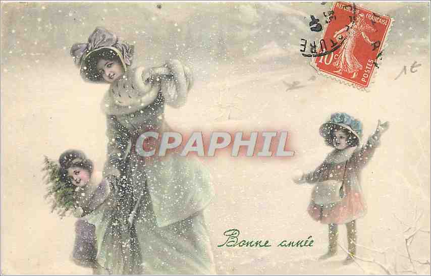 CPA Bonne Annee Enfant Femme