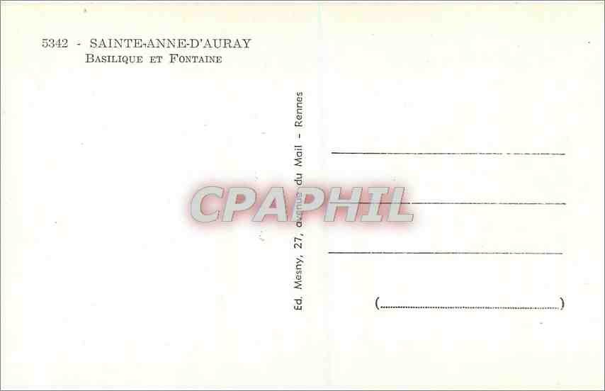 CPM Sainte Anne d'Auray Basilique et Fontaine  — Verso