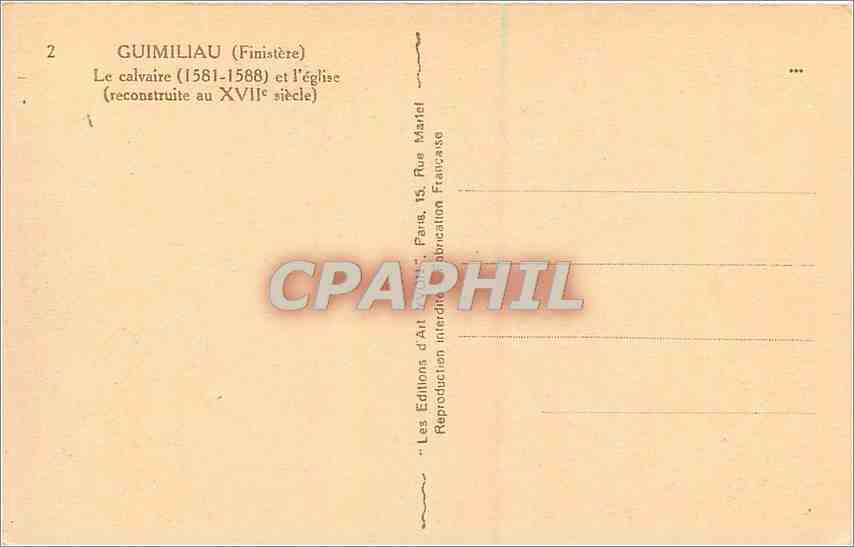 CPA Guimiliau Finistere Le Calvaire et l'Eglise  — Rückseite