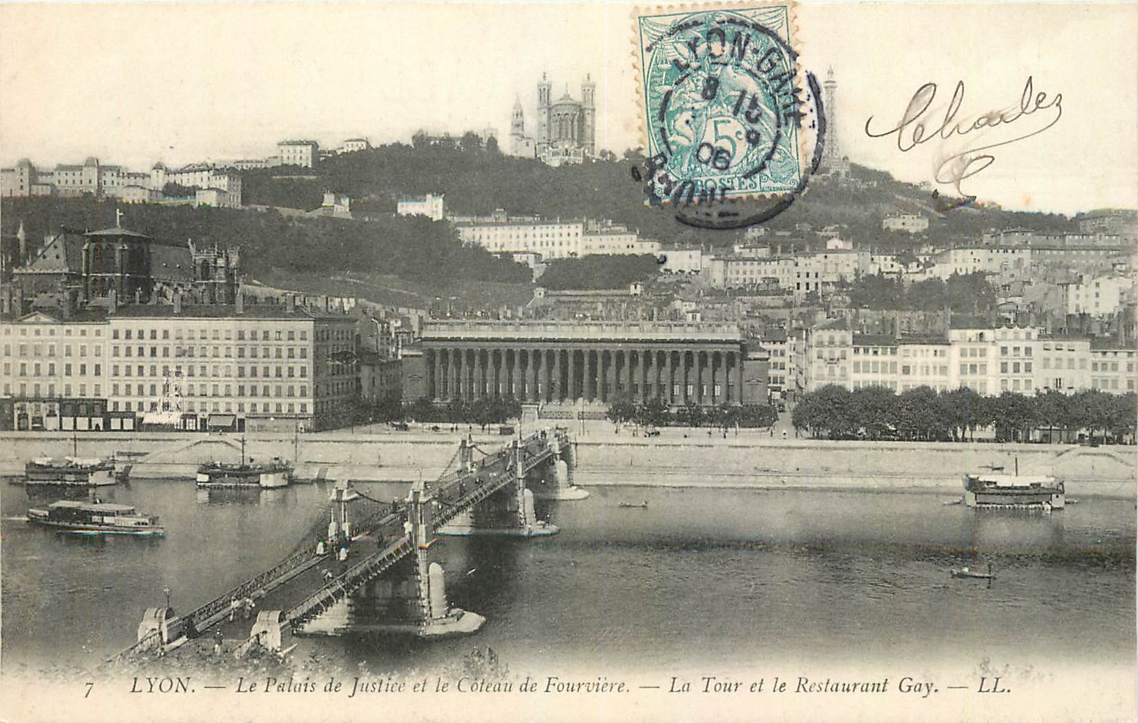 CPA Lyon Le Palais de Justice et le Coteau de Fourviere La Tour et le Restaurant Gay 