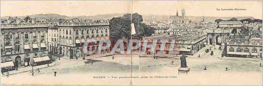 CARTE DOUBLE CPA Nancy Vue panoramique prise de l'Hotel de Ville 