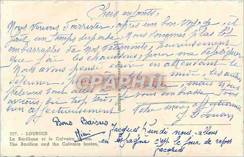 CPA Lourdes La Basilique et le Calvaire breton  — Verso