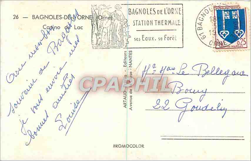 Casino du Lac — Bagnolles-de-l'Orne — éditeur Artaud, Nantes, n°26 — Rückseite