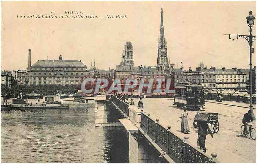 CPA Rouen Le Pont Boieldien et la Cathedrale Tramway