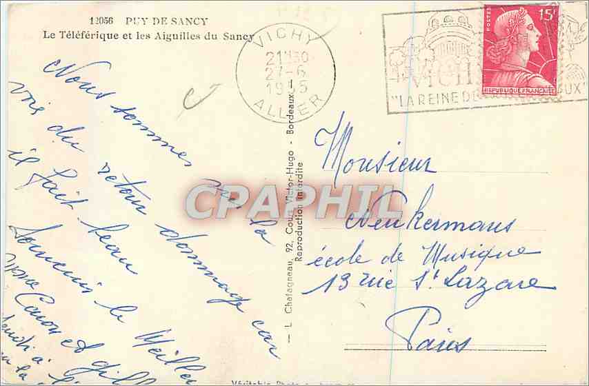 Le Téléphérique et les Aiguilles du Puy de Sancy — Éditeur L. Chalognéau, n° 13056 — Rückseite