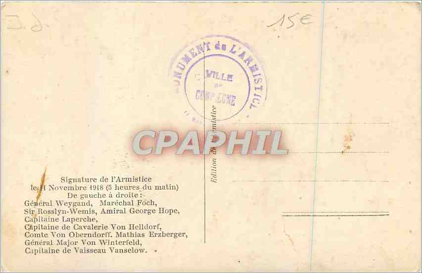CPA Signature de l'Armistice Militaria — Rückseite