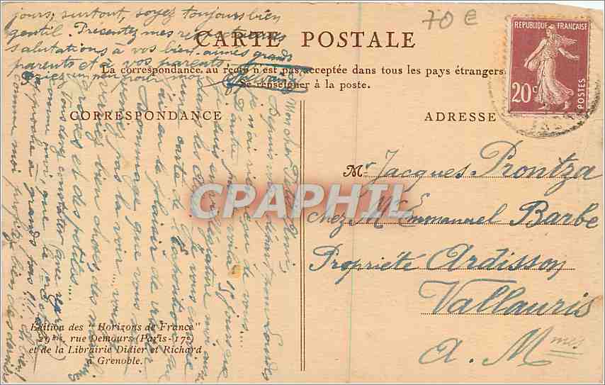 CPA Grenoble Exposition Internationale de la Houille blanche et du Tourisme Chemins de fer francais  — Rückseite
