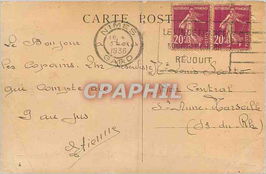 CPA Les Grandes Manceuvres du Camp des Garrigues Le Camp cote nord Militaria Avion Aviation — Rückseite
