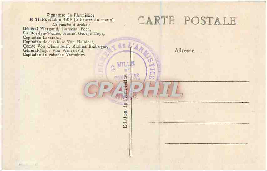 CPA Signaure de l'armistice Miltiaria — Rückseite