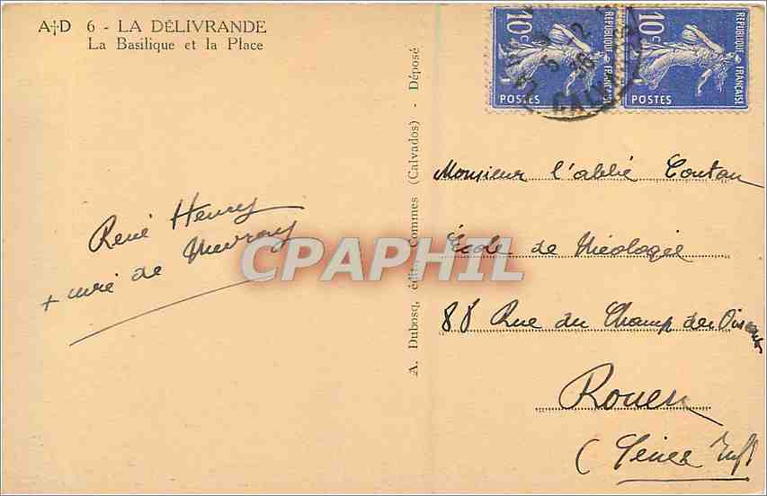 CPA La Delivrande La Basilique et la Place  — Rückseite