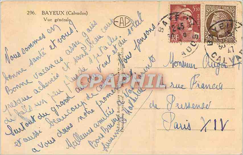 Bayeux — Vue générale — Éditions Artigues (Calvados) n°296 — Reverso
