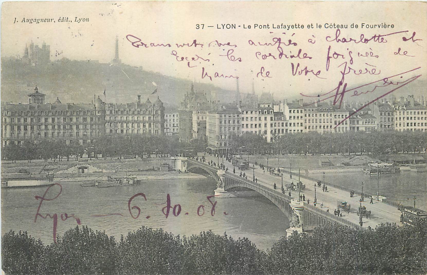 CPA Lyon Le Pont Le Pont Lafayette et le Coteau de Fourviere 