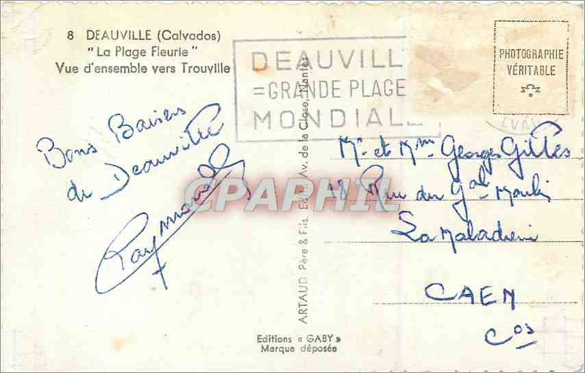 Déauville (Calvados) — 'La Plage Fleurie' — Überblick Richtung Trouville — Éditions Gaby — Rückseite
