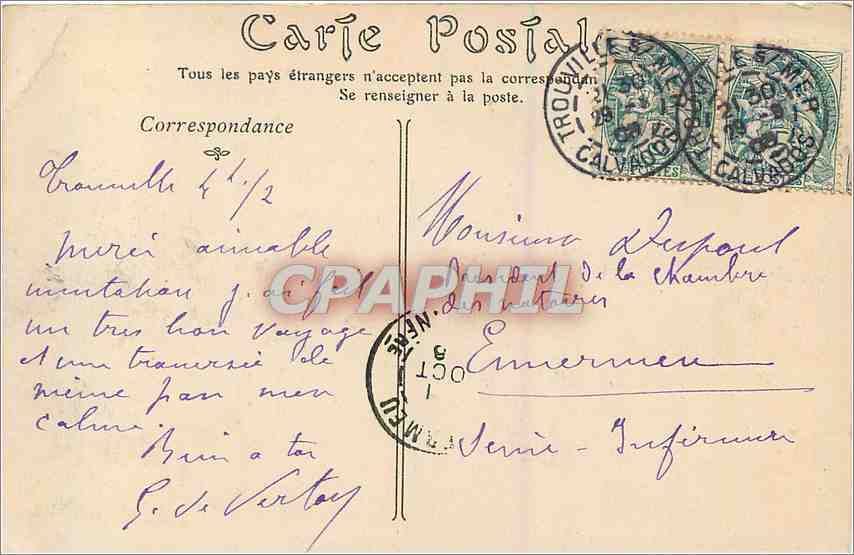 CPA Deauville sur Mer L'Eglise  — Verso
