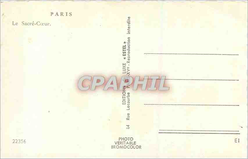 CPM Paris Le Sacre Coeur Montmartre — Rückseite