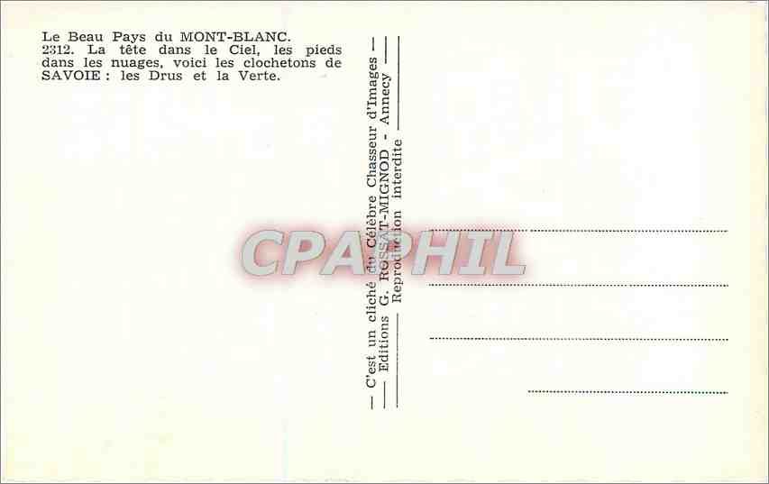 CPM Le Beau Pays du Mont Blanc la Tete dans le Ciel  — Verso
