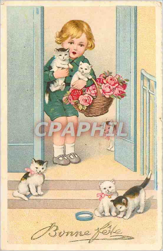 CPA Bonne Fete Enfant Chat Chats Chaton
