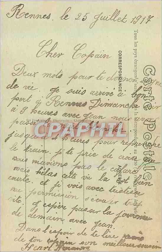 CPA Rennes Les Serres du Jardin des Plantes  — Rückseite
