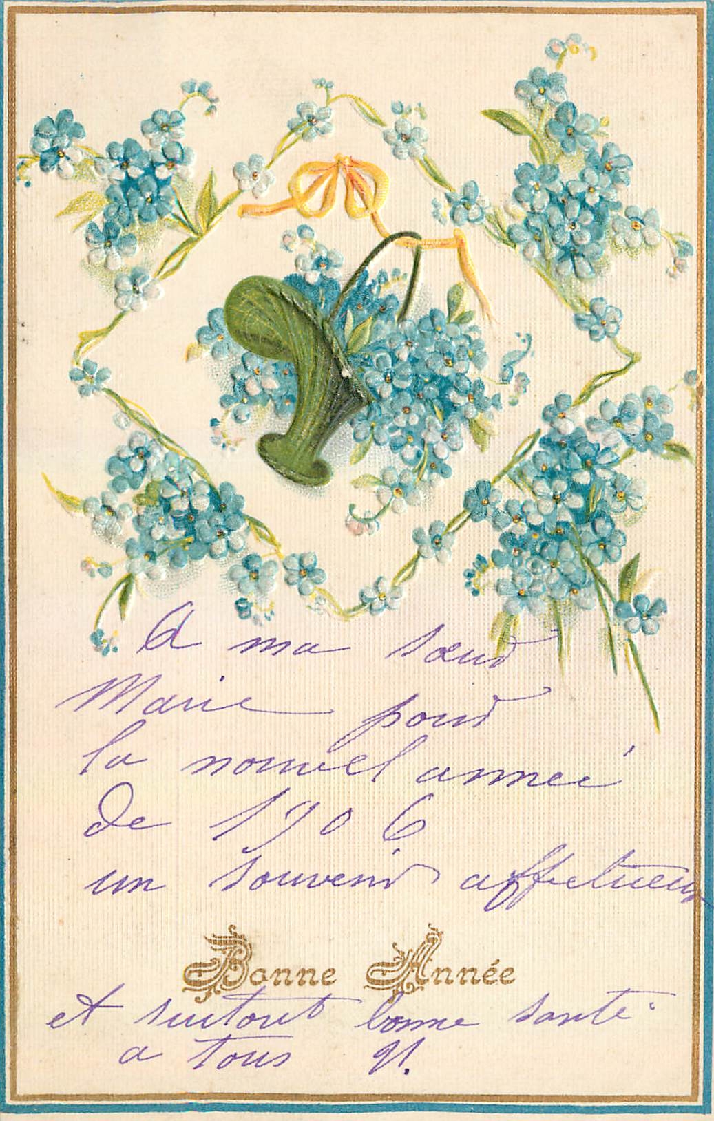 CPA Bonne Annee Fleurs - Recto