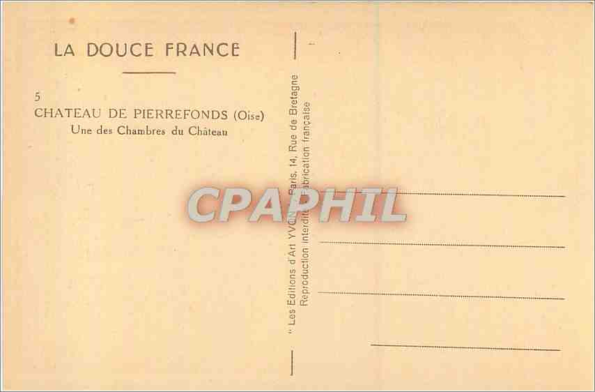 CPA Chateau de Pierrefonds Oise Une des Chambres du Chateau  — Rückseite