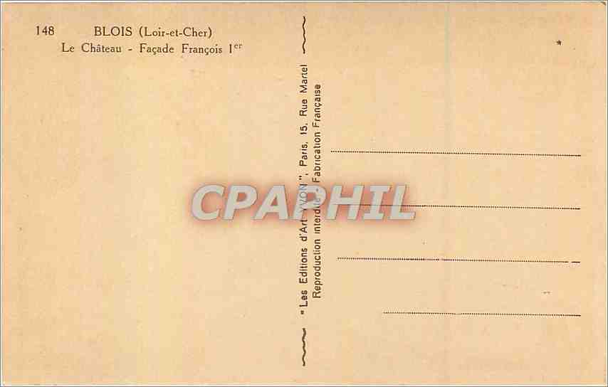 CPA Blois Loir et Cher Le Chateau Facade Francois  — Verso