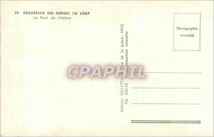 CPA Excursion des Gorges du Loup Le Pont de l'Abime  — Rückseite