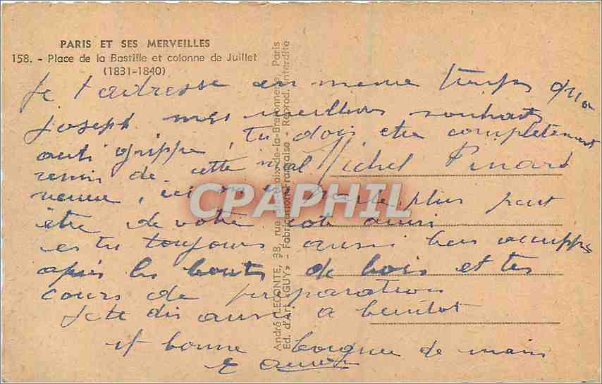 CPA Paris Place de la Bastille et Colonne de Juillet  — Verso