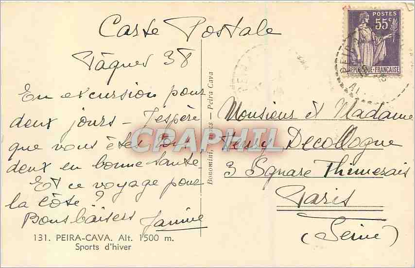CPA Peira Cava Sport d'hiver  — Verso
