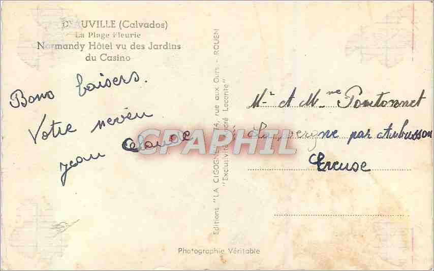CPM Deauville Calvados La Plage Fleurie Normandy Hotel vu des Jardins du Casino  — Verso