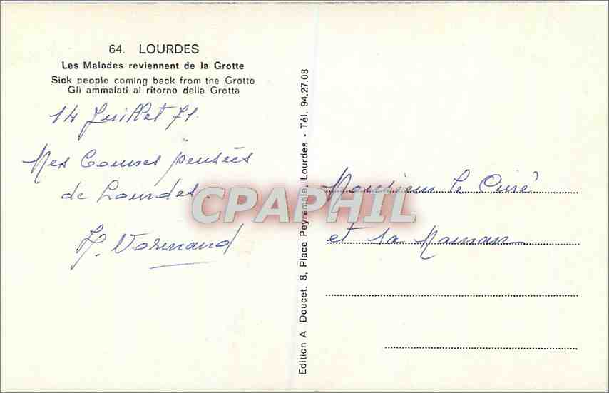 CPM Lourdes Les Malades reviennent de la Grotte  — Verso