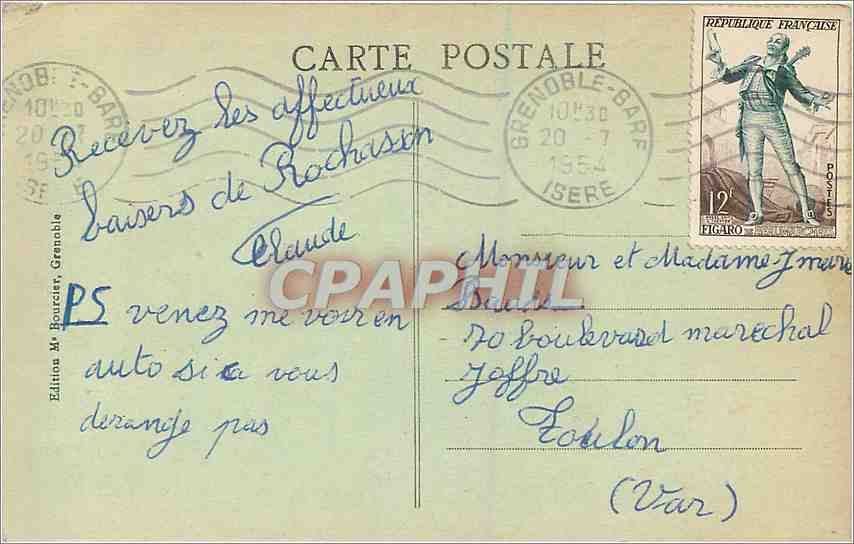 La Grande Tronche — Montagne du Fauteuil et les Alpes — Édition Mr Bourcier, Grenoble — Verso