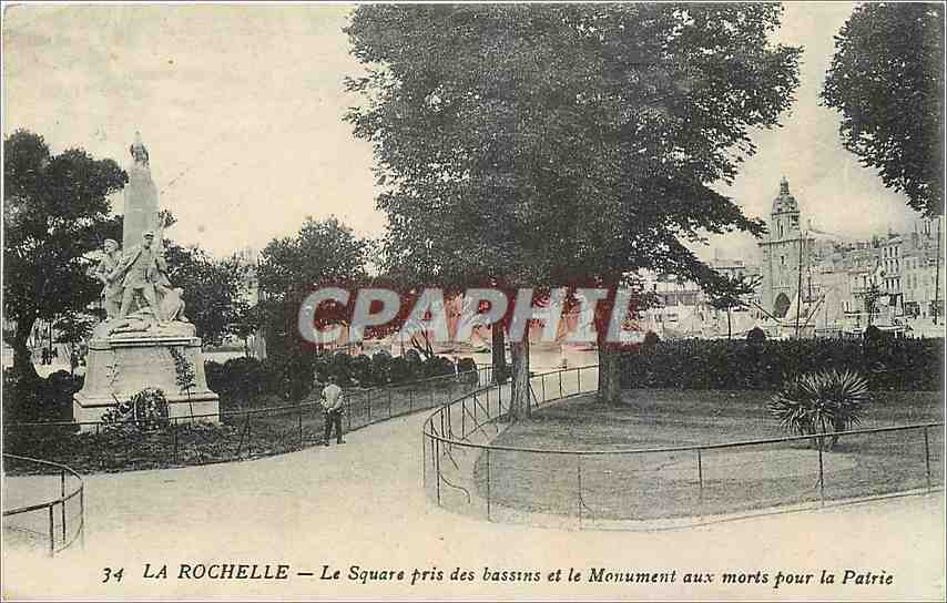 La Rochelle — Le Square près des bassins et le Monument aux morts pour la Patrie — CPAPHIL