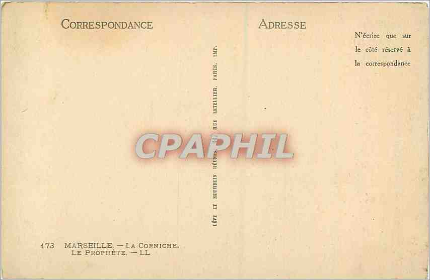 CPA Marseille La Corniche Le Prophete  — Verso